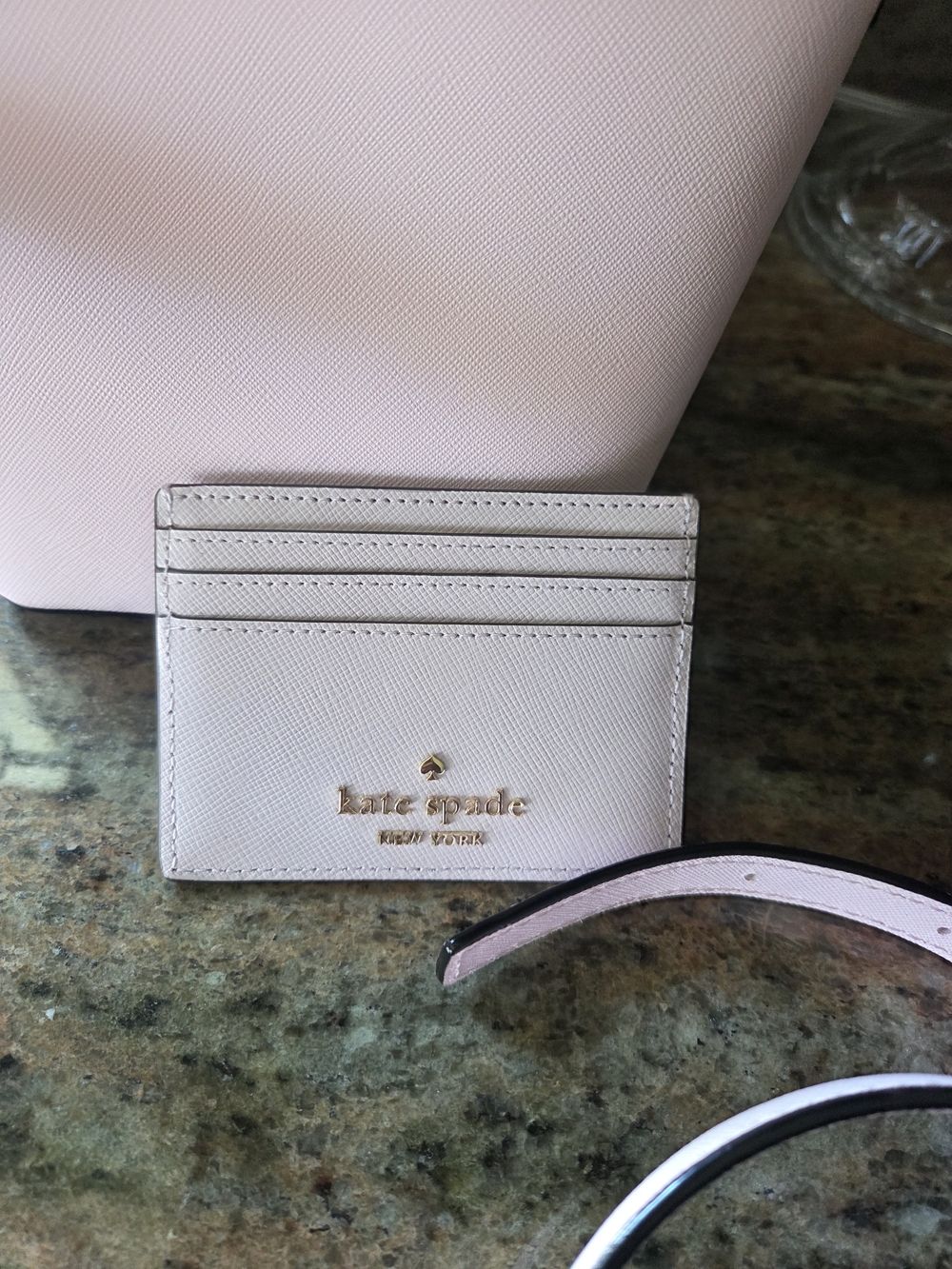 kate spade Light Pink Saffiano Leather Bucket Bag with Pearl Accent Card Holder - Picture 4 of 13